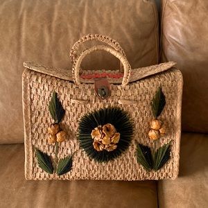 SUPER UNIQUE hand woven “Bermuda” bag - small pink stain on right as pictured.